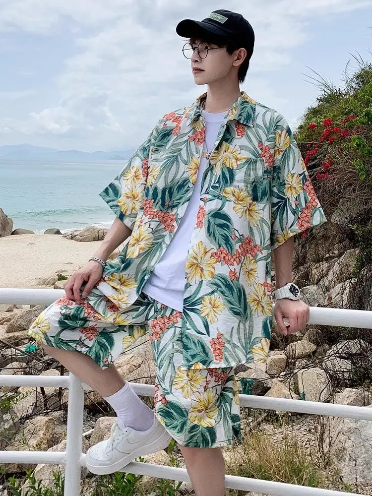 

Летний комплект из 2 предметов, мужская пляжная одежда, рубашка с короткими рукавами, шорты, одежда для дома, костюмы, уличные шорты, быстросохнущие дышащие новые