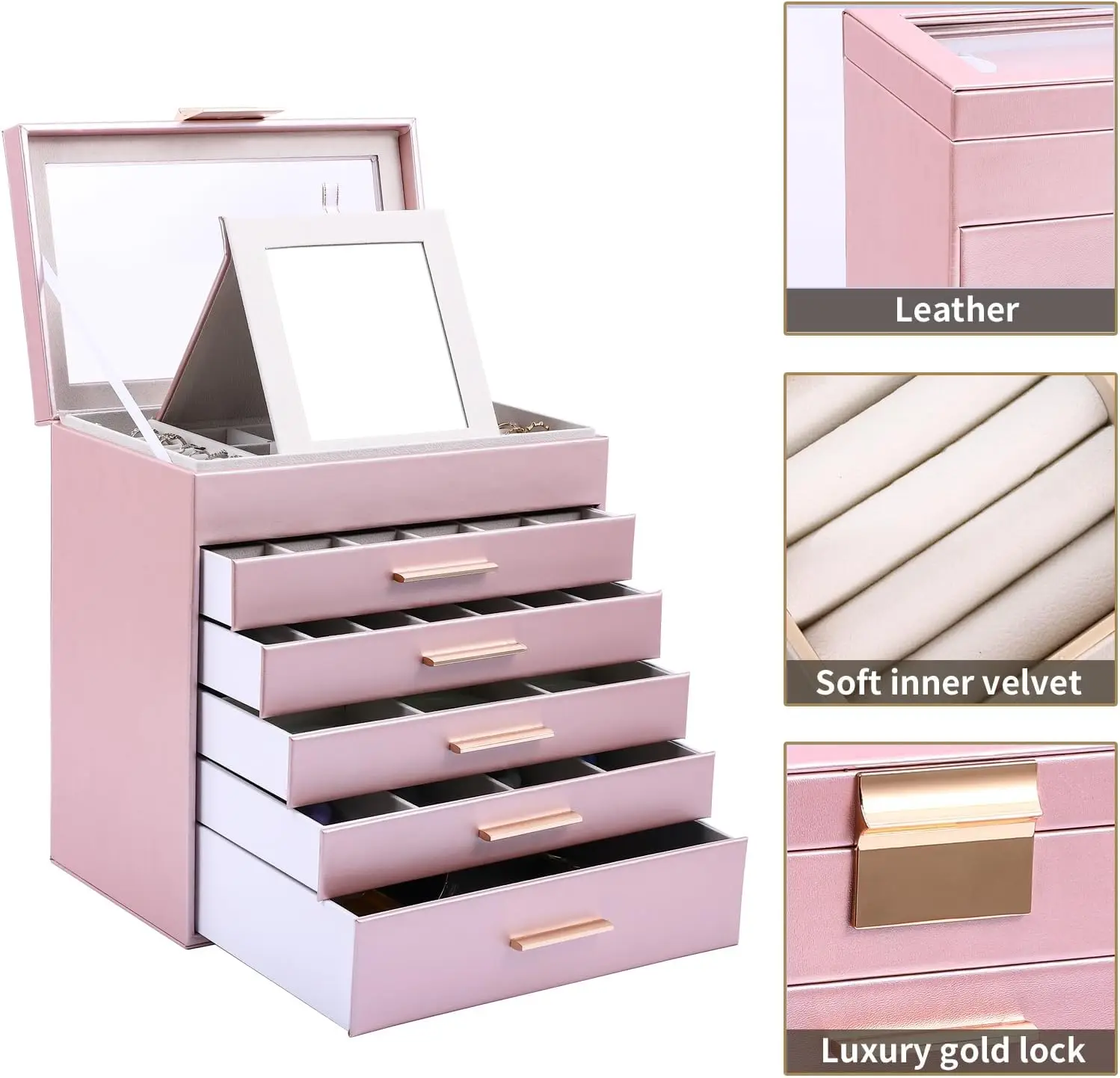 Jewelry Boxes for Women, White and Black 6 Layer Large Jewelry Box for Necklace, Bracelet, Earrings, Rings Storage,