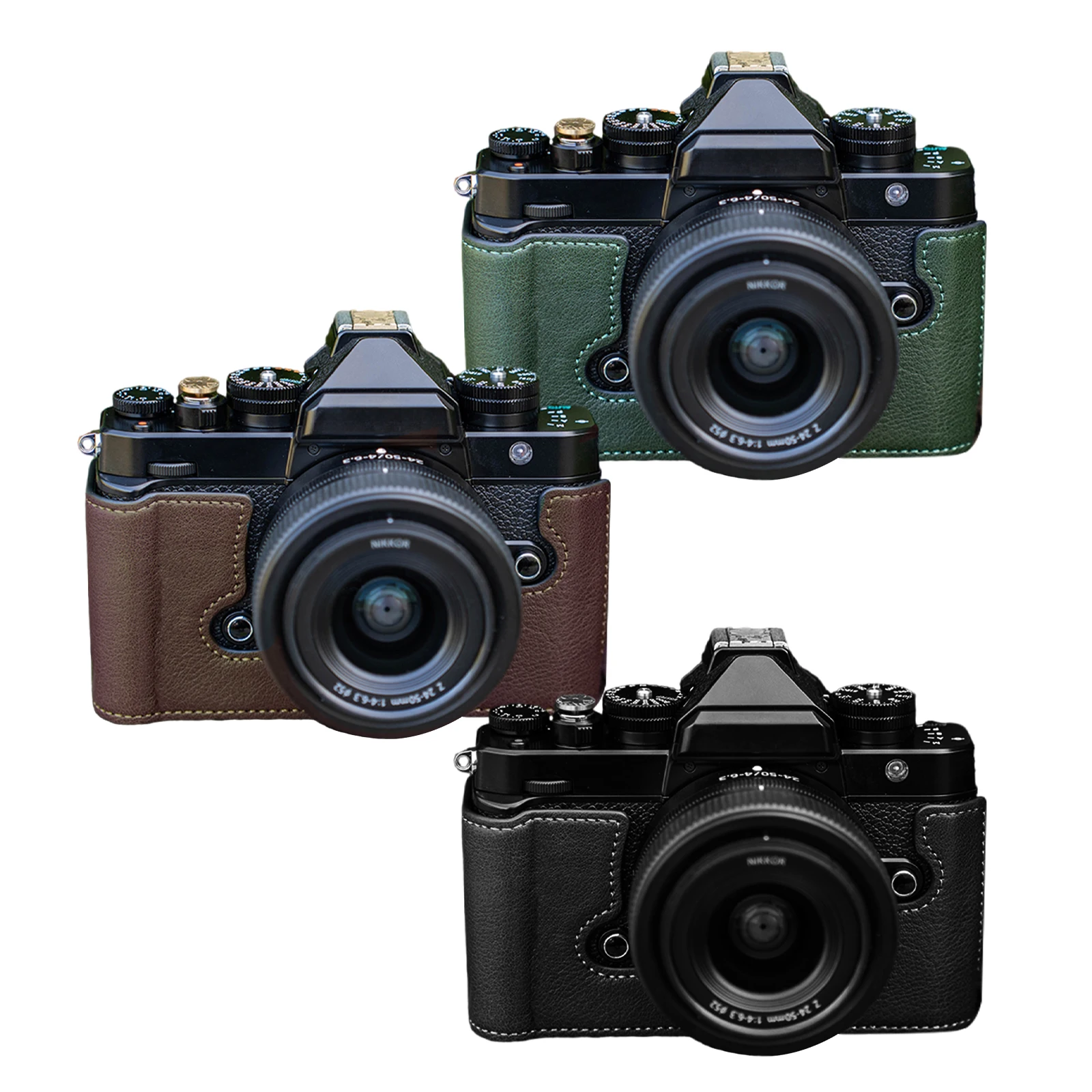 

Genuine Leather Camera Half Case Bag for Nikon Zf Retro Protective Cover Handmade retro style high-quality brown black green