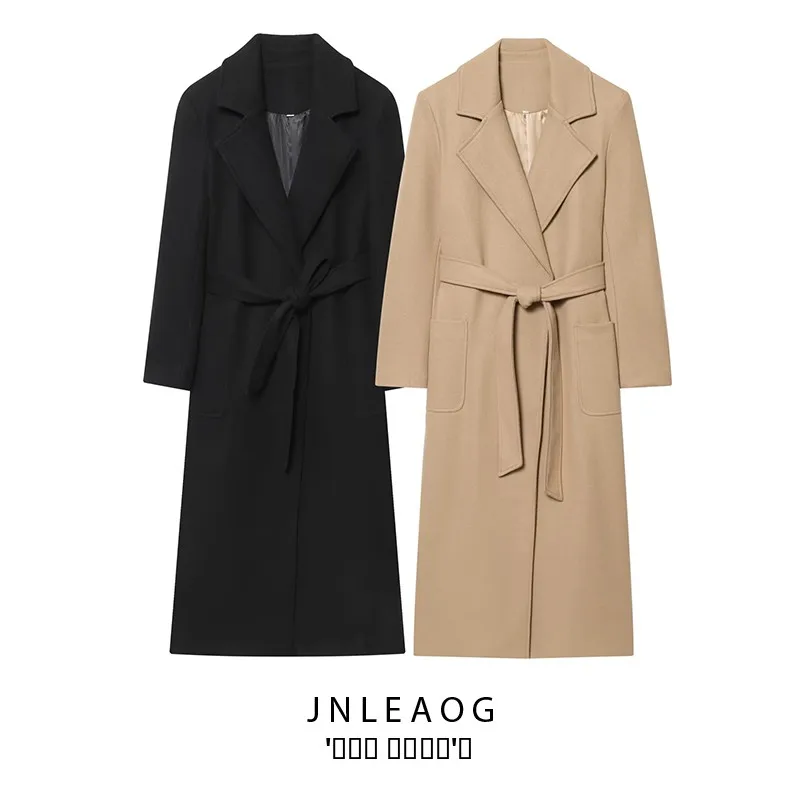 

JNLEAOG Faionable Wool Blend Coat Autumn New Sle Women's Clothing Street Sle Long Sve Polyester Fiber Outerwear