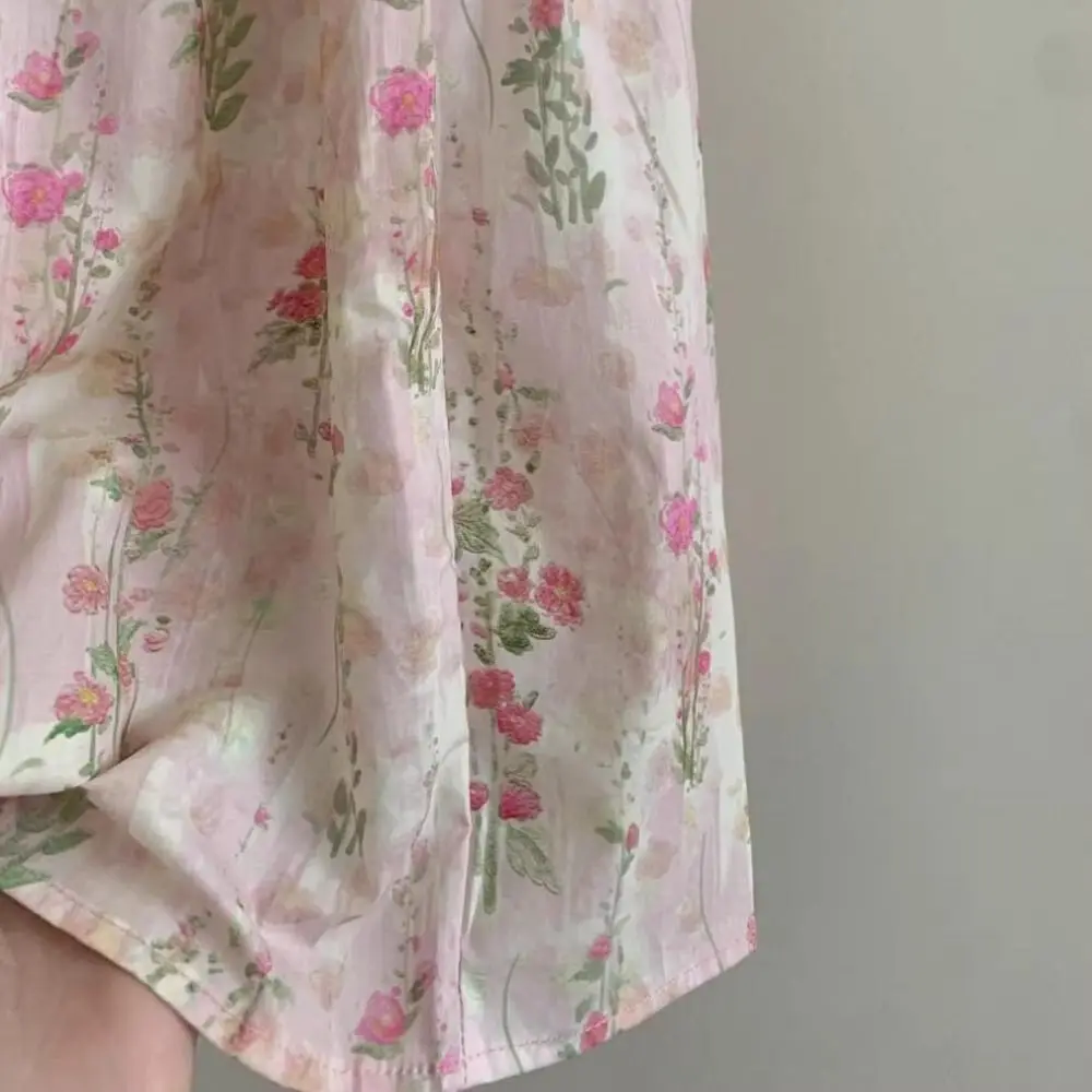 Streetwear High Waist Floral Long Skirt Women Flower Thin High Waist Long Skirt Sweet Ins Style A-line Tiered Skirt Summer