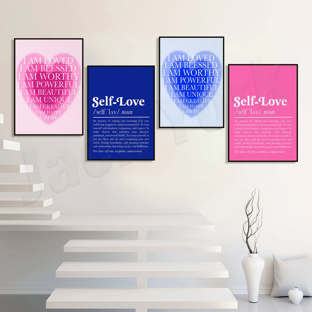 طباعة مخصصة للحب الذاتي، طباعة التأكيدات اليومية، طباعة تأكيد اقتباس، ملصق مزخرف بطباعة هالة متدرجة باللون الأزرق الوردي #4