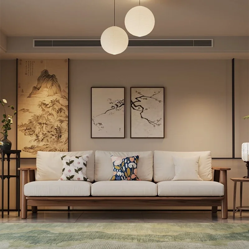 Solid wood living room sofa coffee table combination seat cushion, integrated wooden cushion to the living room