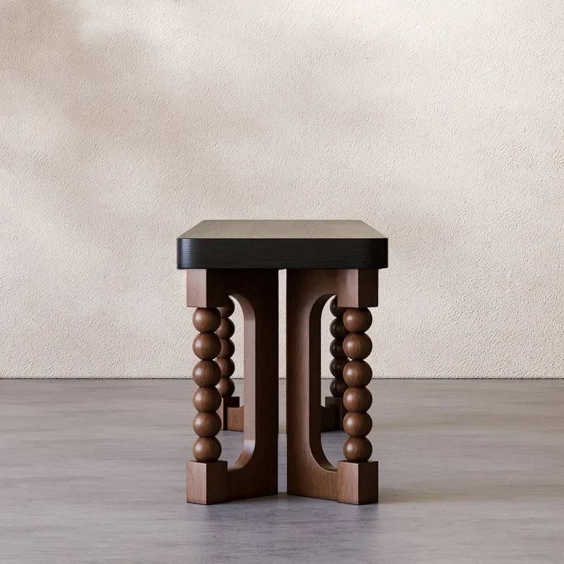 Medieval Solid Wood Bench Retro Home Shoe Changing Stool Black Strip Stool Bedside Stool