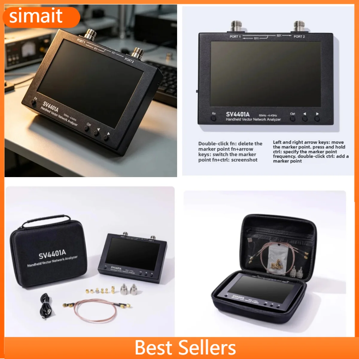 SV4401A 50KHz-4.4GHz HF VHF UHF Vector Network Analyzer Antenna Analyzer VNA SWR Smith Chart S11 S21 Touch LCD