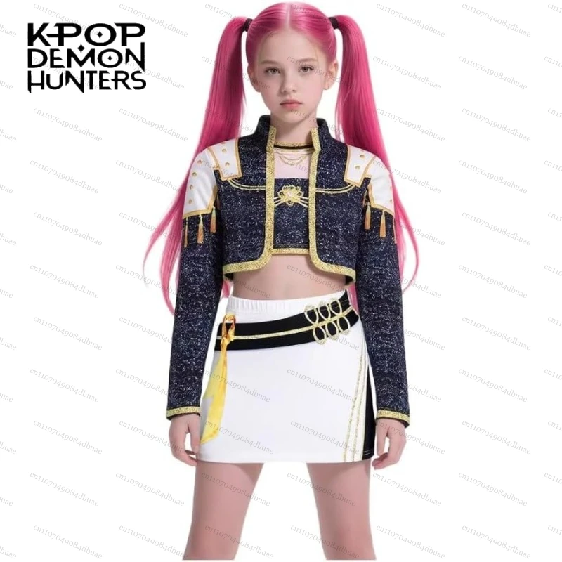 ชุดนักล่าปีศาจ K-POP ชุดนักล่าปีศาจรูมิ, ชุดฮาโลวีนสำหรับเด็กผู้หญิง, เสื้อผ้าคอสเพลย์บนเวทีสำหรับเด็กผู้หญิง