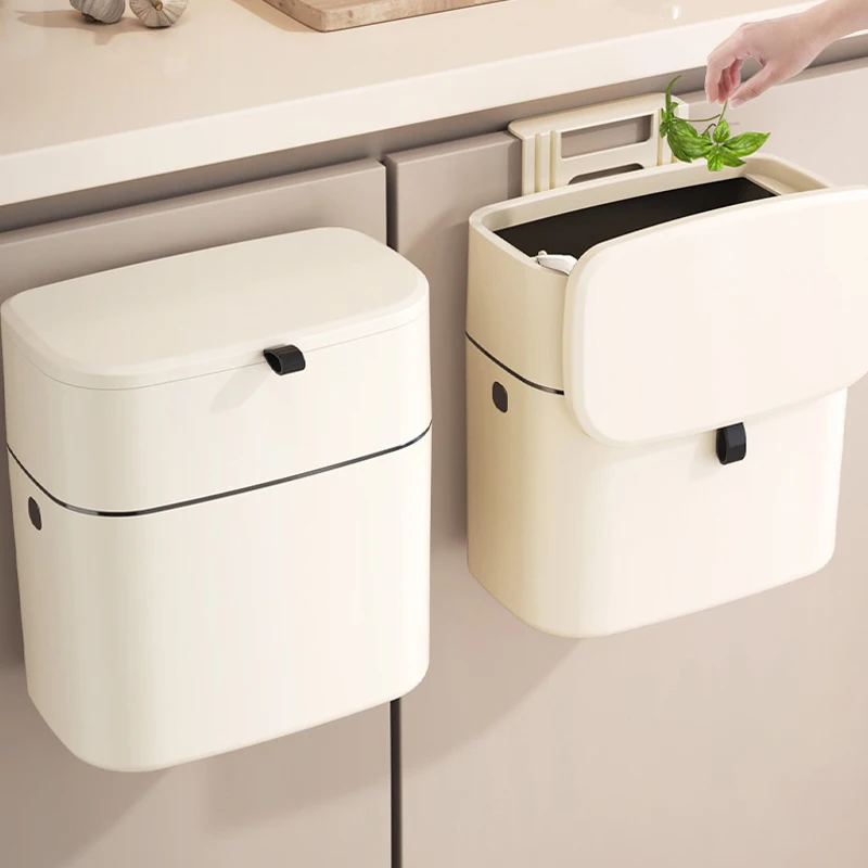 Wall Mounted Trash Can Rectangle Narrow Design With Lid Strong Load-bearing Two Wall Mounting Methods 9L