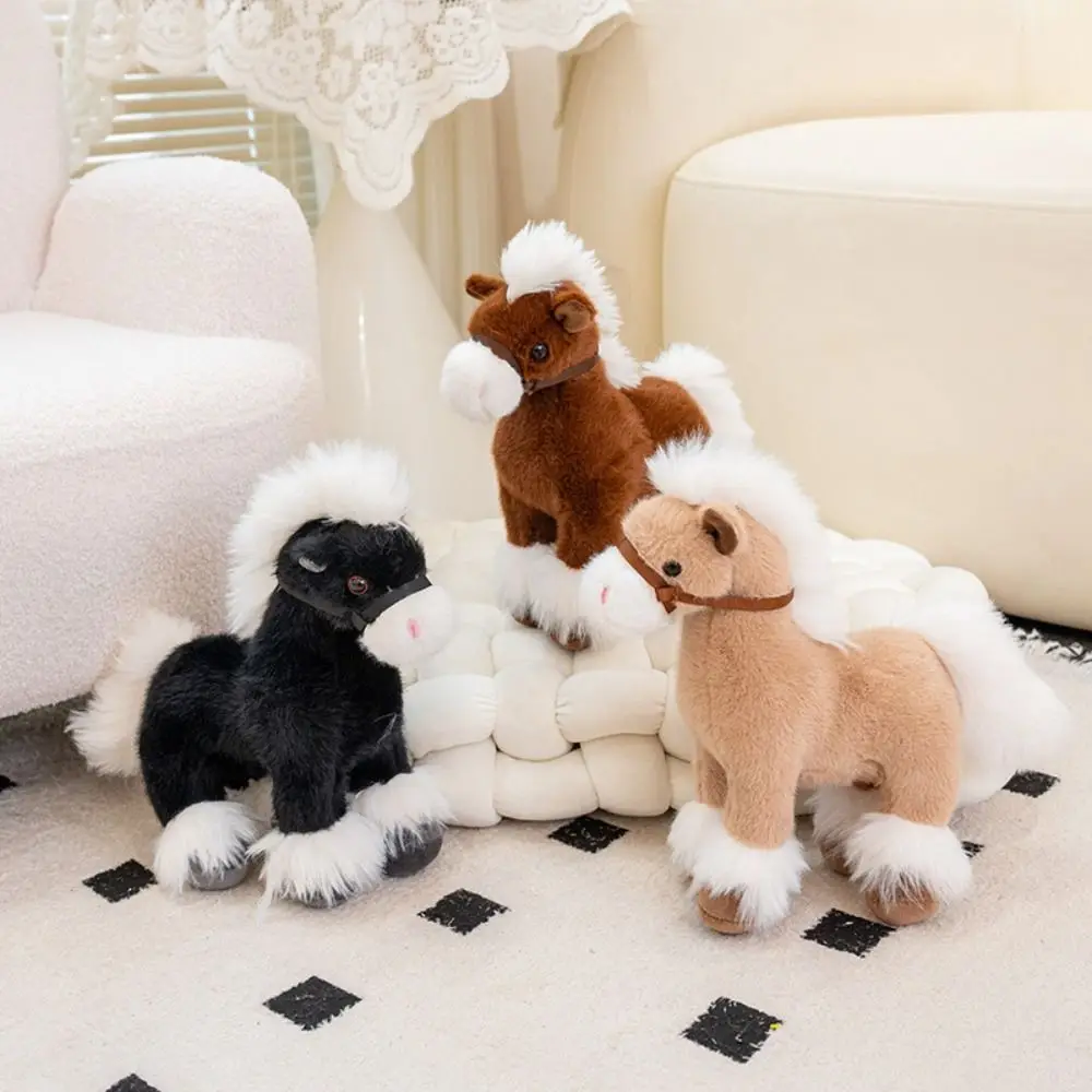 

PP Cotton Realistic Horse Plush Toys Fluffy Comfortable Stuffed Standing Warhorse Doll Soft Collection