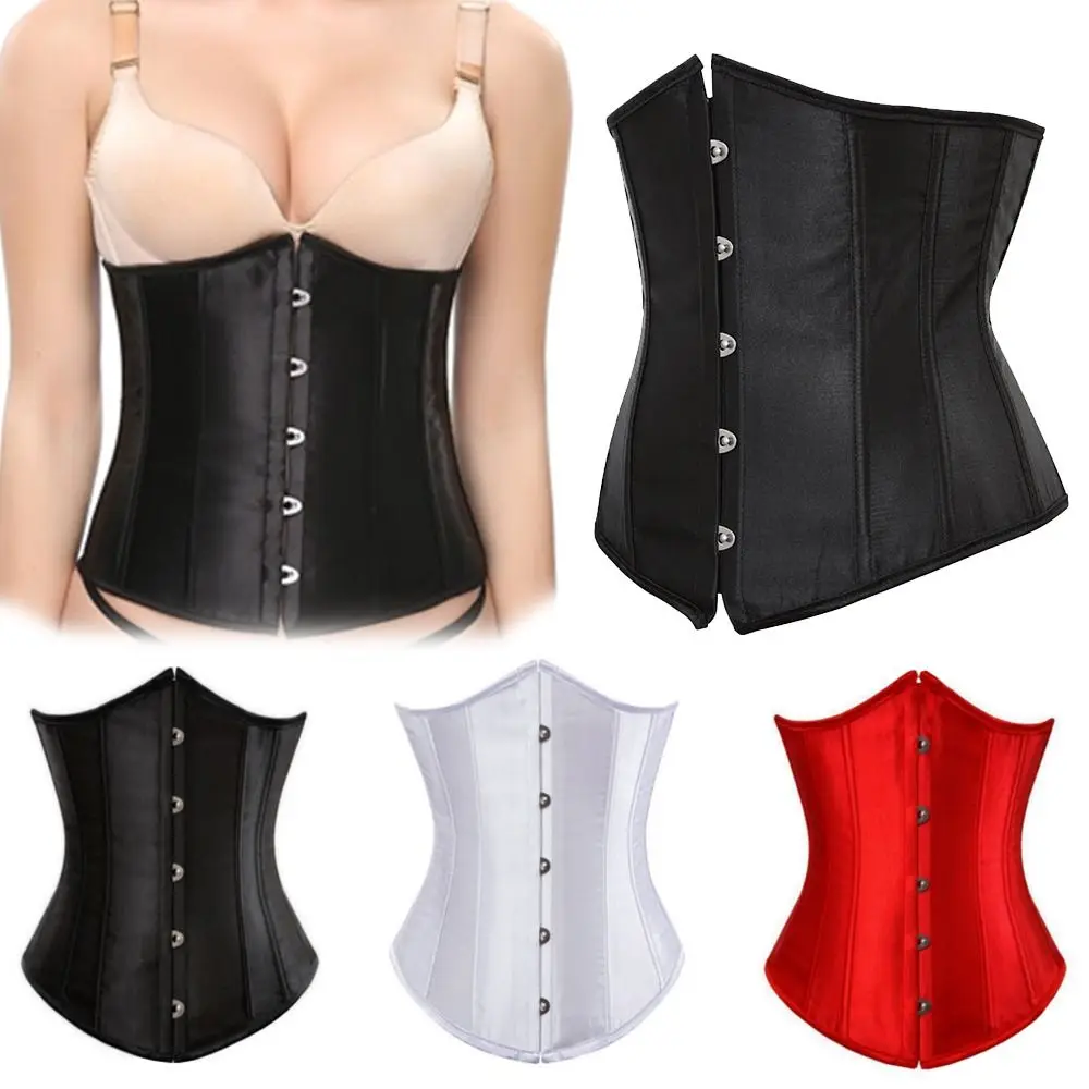 Women Gothic Sexy Satin Underbust Corset Bustier Waist Cincher Slimming Body Shaper Corselete Lingerie Plus Size Party Clubwear