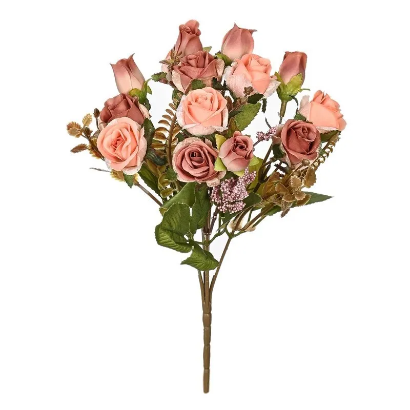 5 Gabeln, 15 Köpfe, künstliche Seidenblumen, Rose, Hochzeit, Brautstrauß, Festival-Dekoration, Zuhause, Raumarrangement, Blumenzubehör – Detail 10