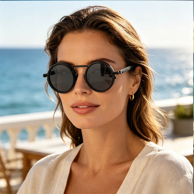 Retro ND9 Polarized Round Sunglasses Rotatable Sun-shading Anti-ultraviolet Fishing Sunglasses Outdoor Punk Driving Glasses