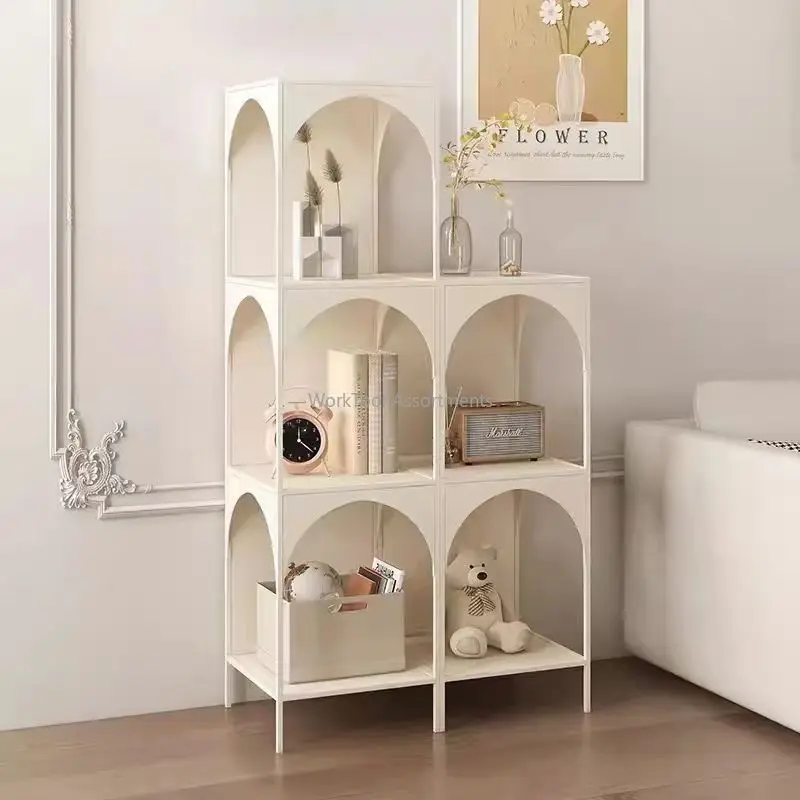 Cream Style Iron Floor Corner Shelf Living Room Bookcase Creative Storage Rack Sundries Display Organizer Cabinet
