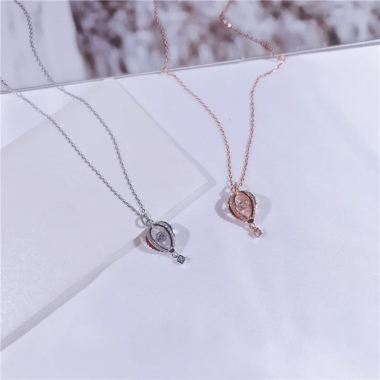 Romantic Designer Fashion Sparkling Zircon Proposal Balloon Pendant Real 925 Sterling Silver Women Choker Love Necklace