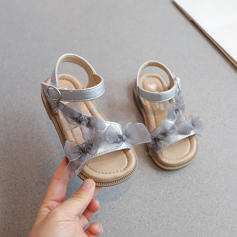 

Children's Summer Bowknot Sandals 2025 New Pretty Girl Lace Casual Flat Shoes Elegant Sweet Kids Princess Wedding Party Sandals