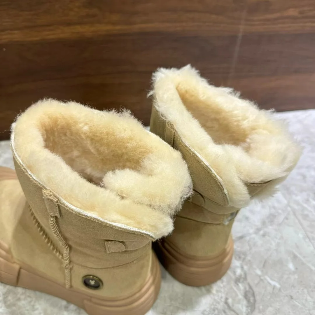 Botas de neve de pele de lã real para mulheres, botinha tamanho grande, alta qualidade, novo, inverno, 2024