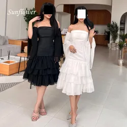 Sunflower Simple Strapless Chiffon A-LINE Prom Gowns 2024 High Quality Slim Tiered Long Sleeve Tea-Length Formal Evening Dress