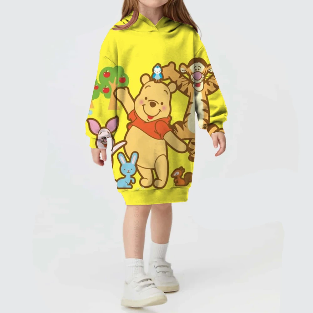 Girls Sweatshirt Disney Winnie the Pooh Cartoon Print Sports Hoodies Sweatshirt Dress Sweet Party Cosplay Costume Warm Sweatshir