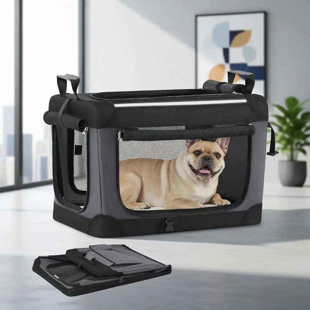 

24-дюймовая портативная переноска для собак мелких пород с тканевыми и сетчатыми дверцами, ручками, карманом для хранения и держателем для бутылки с водой