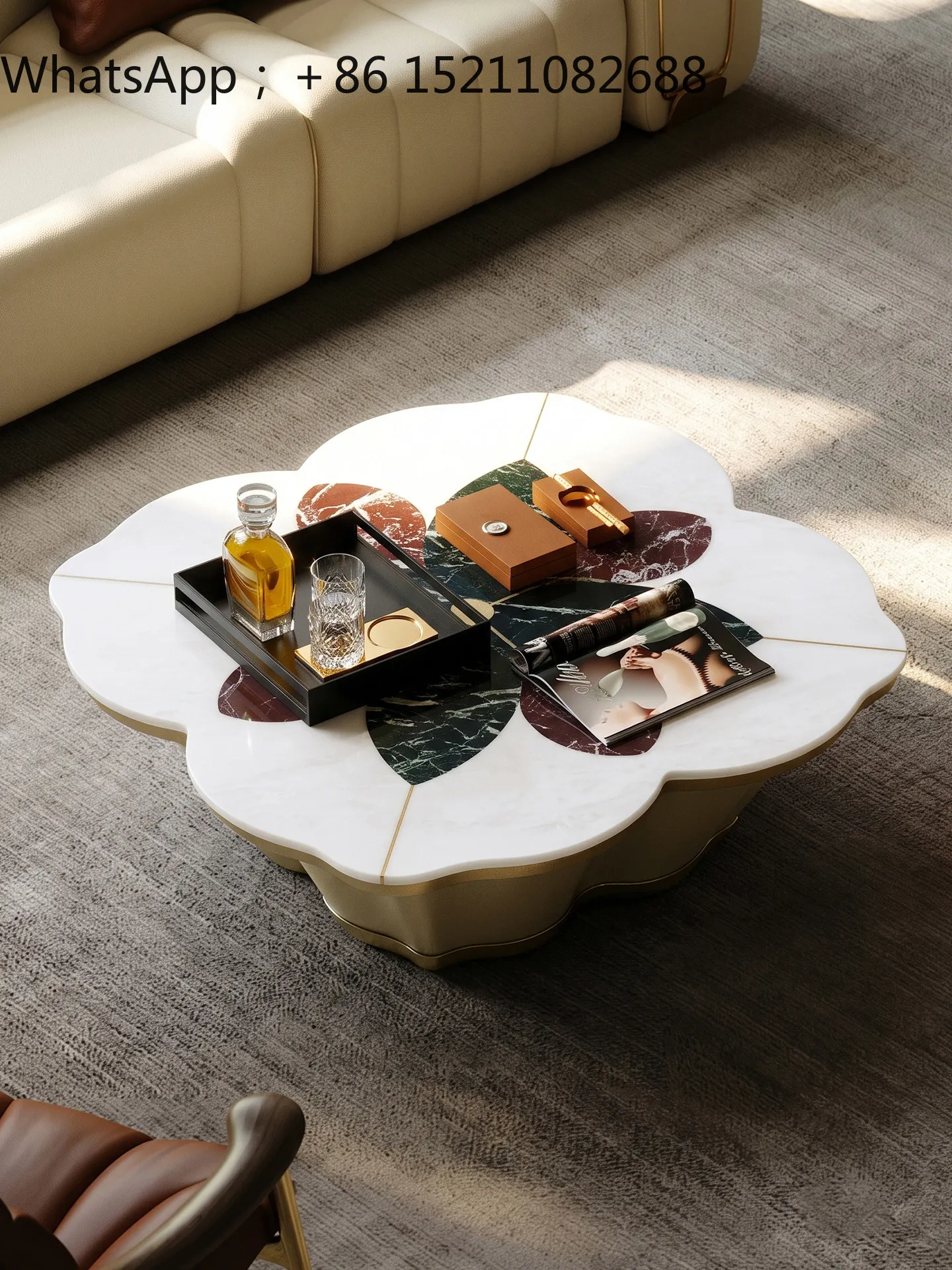 LLY natural marble coffee table 2026 new light luxury high-end large apartment large villa living room luxury stone coffee table