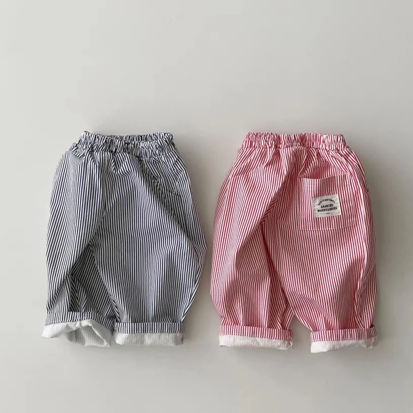 

2025 Summer New Girls Striped Trousers Children Casual Pants Cotton Breathable Baby Boy Loose Harem Pants Fashion Kids Clothes