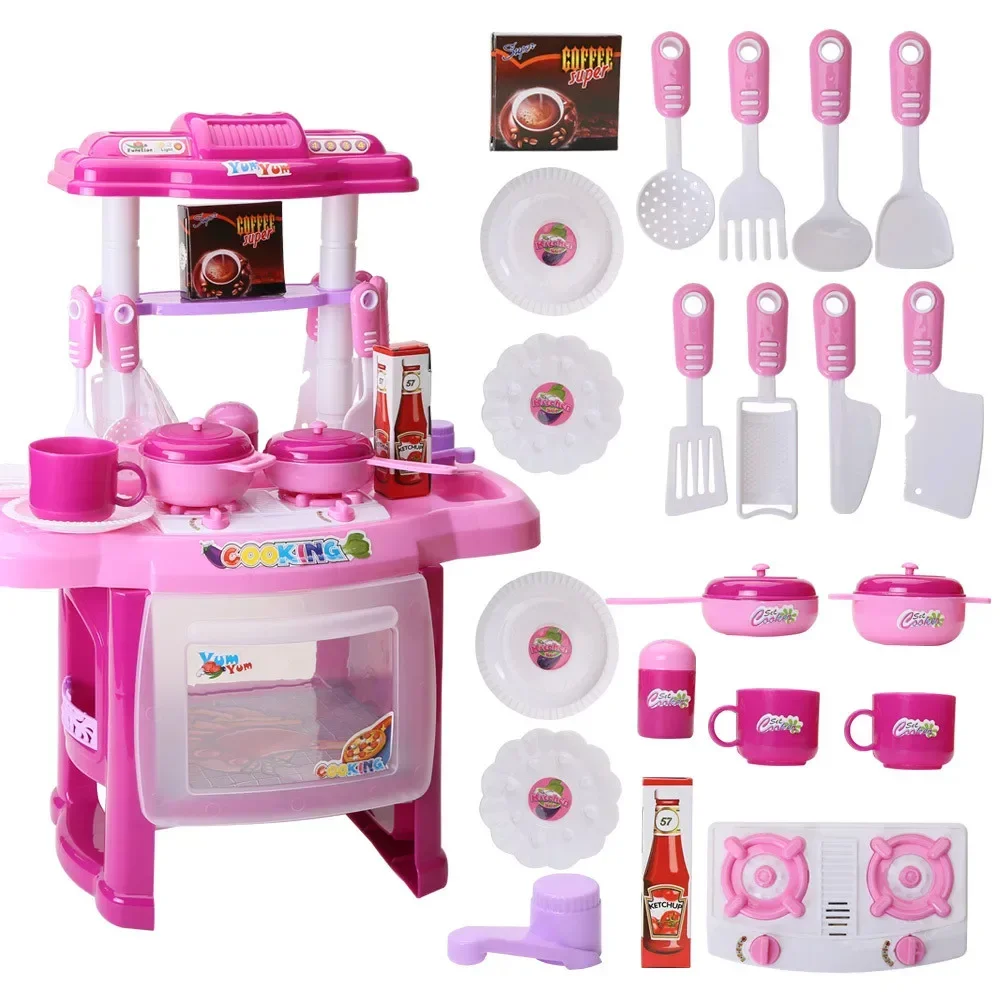 [Funny] Play house toy 22pcs/set baby mini kitchen sounding cookhouse set toy fun cooking game tools Pretend play kids best gift