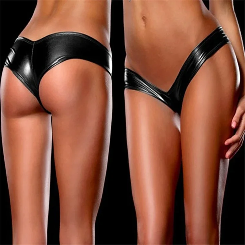 Sexy latex Unterwäsche Frauen Pole Tanzen Höschen 10 Farben Patent Leder Micro Mini Shorts Briefs Metallic G-Strings Tanga