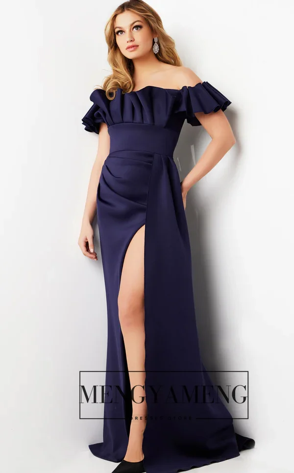 주이슈 오프숄더 플리츠 이브닝 가운 하이 슬릿 섹시 여성 파티 드레스 특별한 날 맞춤형 롱 프롬 드레스
