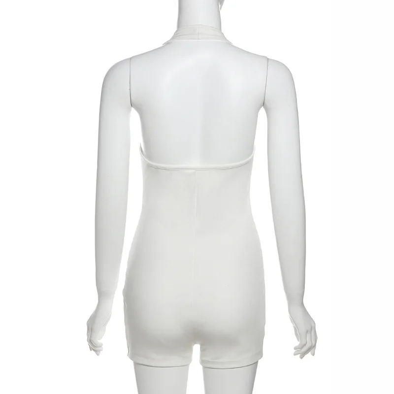 YUZHEXI zipper closure white short halter jumpsuit women summer sleeveless bodycon playsuit streetwear