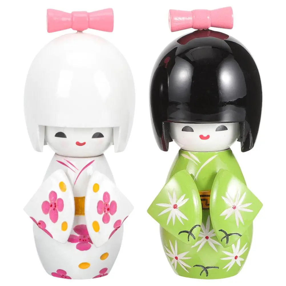 

2 Pcs Japanese Puppet Ornaments Wood Kimonos Dolls Baby Desktop Decor Style Decorations Home