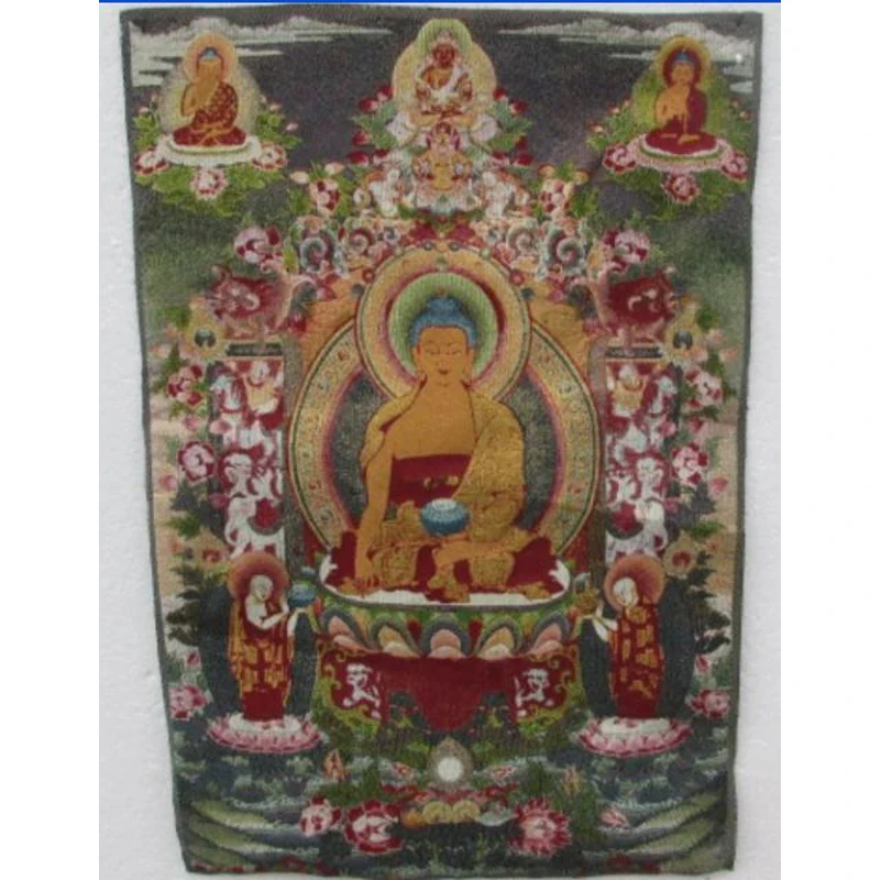 Golden silk embroidery thangka exorcism guanyin Buddha in Tibet and Nepal