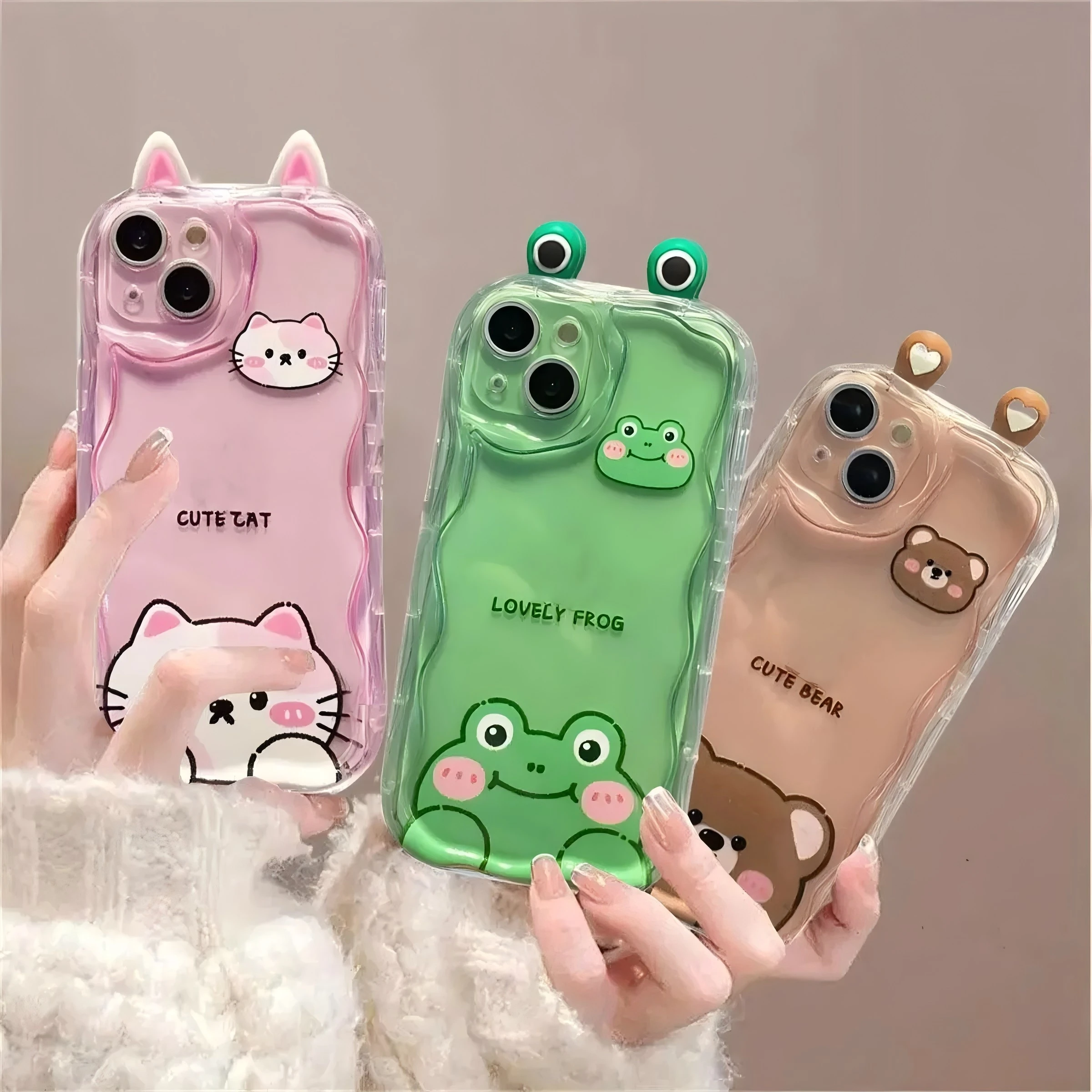 3D Ear Cute Animals Bear New Phone Case For Samsung Galaxy S25 S24 S23 S21 S20 FE Plus Ultra 4G 5G 3D Wave Soft TPU Back Cover