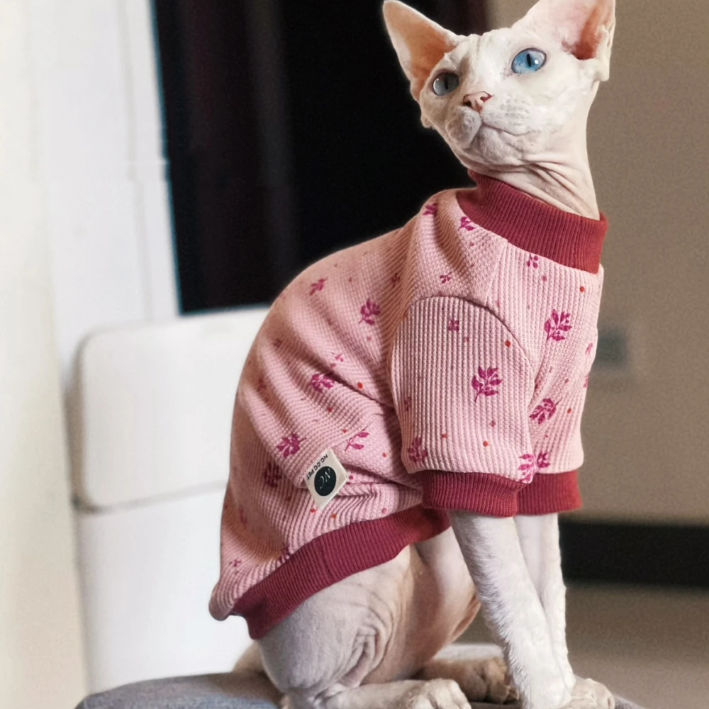 Cats Clothing Spring Cotton Shirt for Sphiynx Female Cat Long Sleeves Coat for Kittens Summer Soft Pink Sweatshirt for Devon Rex