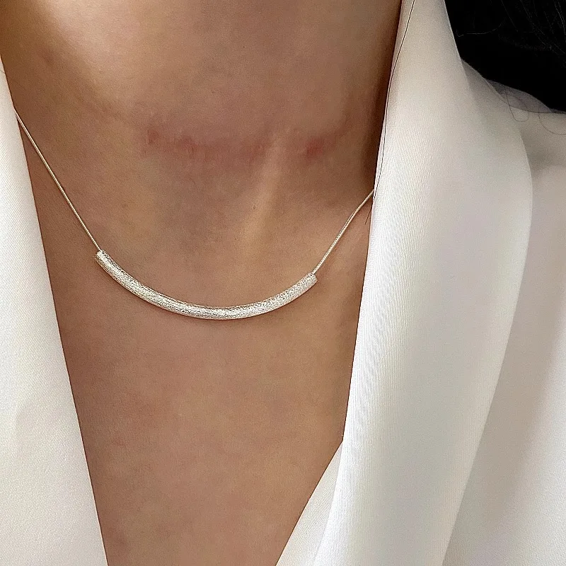 S925 Sterling Silver Necklaces For Women Simple Chain Fashion Minimalist Pendant Necklaces Big Tube Shape Birthday Gift - view 3