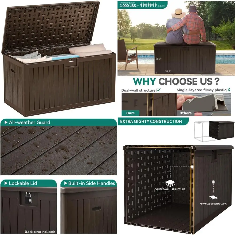 صندوق تخزين كبير على سطح خارجي - وسادة أثاث فناء مقاومة للماء سعة 150 جالونًا وقابلة للقفل وتخزين أدوات الحديقة باللون الأسود #1