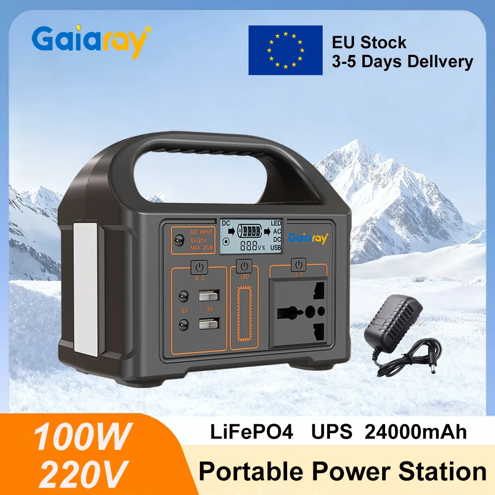 Estación de Energía Portátil Gaiaray de 100W, Generador Solar de 220V, Planta de Energía de Emergencia, Batería LiFePO4 de 76.8Wh, Banco de Energía para Camping y RV