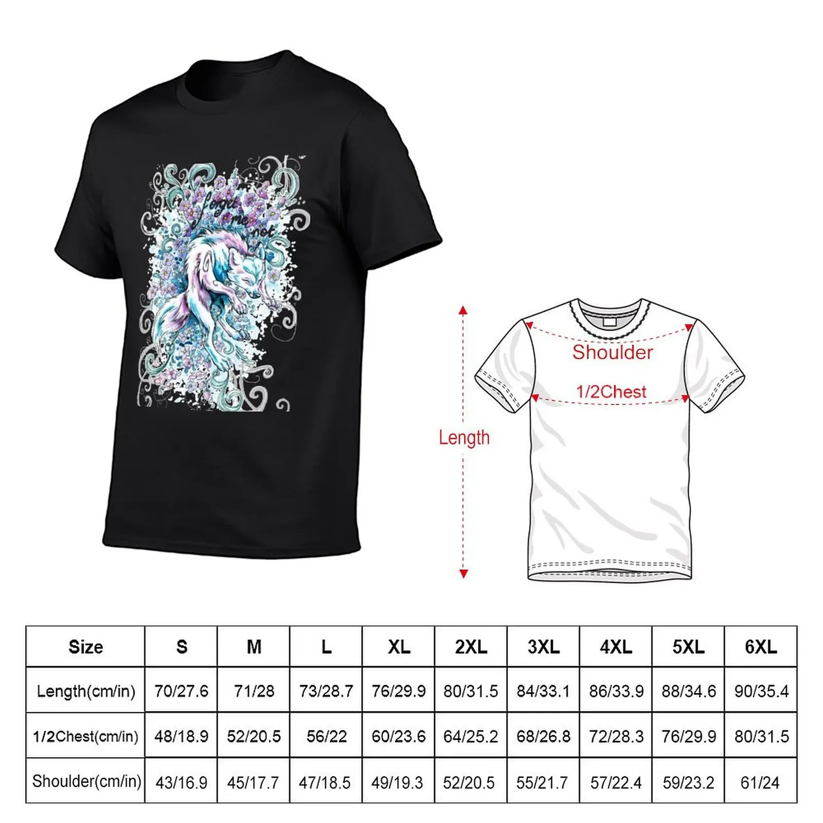 Forget Me Not - Arctic fox in flowers T-Shirt plus size tops Blouse korean fashion men t shirts high quality