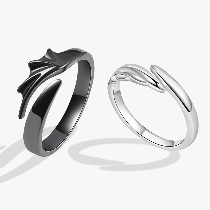 

Парные кольца KOFSAC с ангелом и демоном, трендовые Индивидуальные ювелирные изделия из серебра 925 пробы для мужчин и женщин, кольцо с черным и белым крылом, подарок на день Святого Валентина