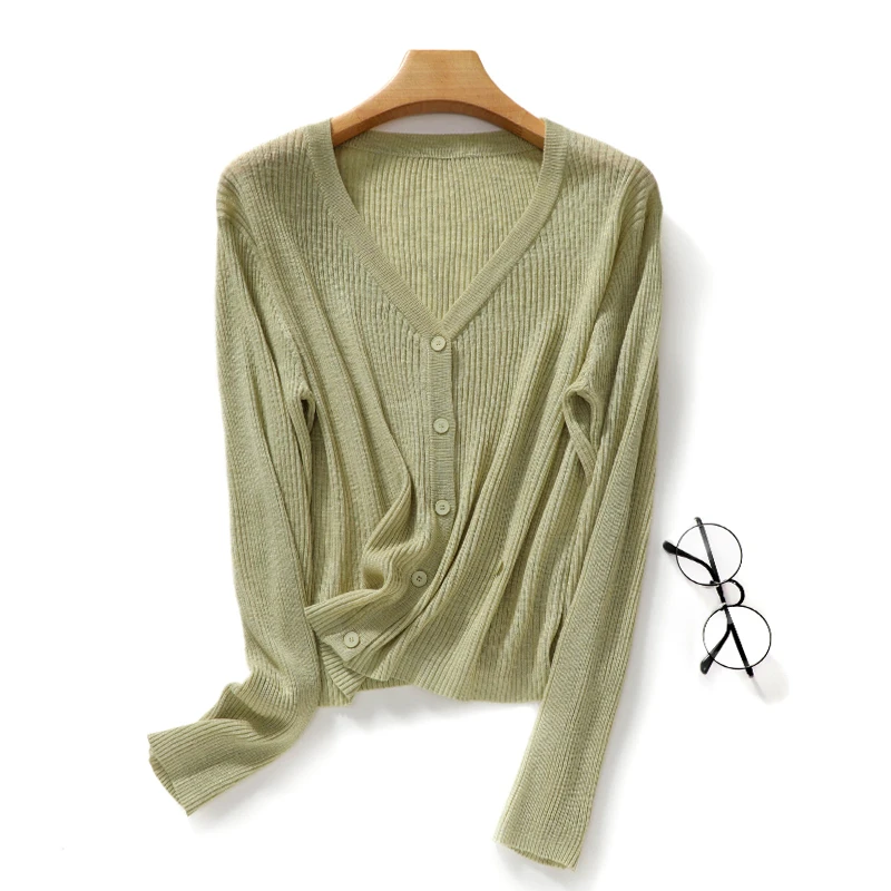 Knitted Cardigan, Bamboo Knot Linen Side Buckle Fashionable and Versatile Top Jacket, Fashionable Summer Clothing for Women 2024