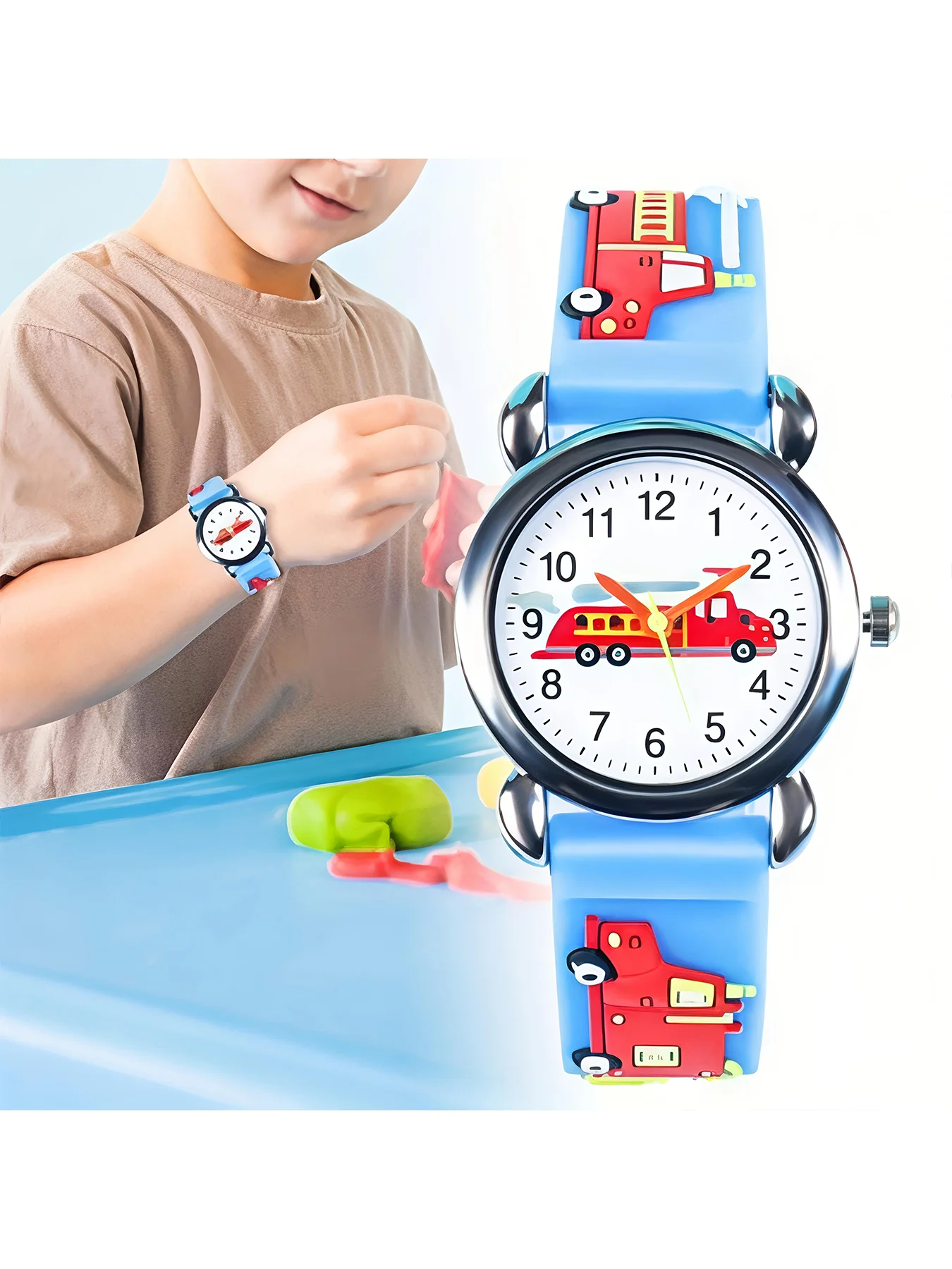 

Спортивные кварцевые наручные часы с 3D-изображением пожарной машины и прочным силиконовым ремешком