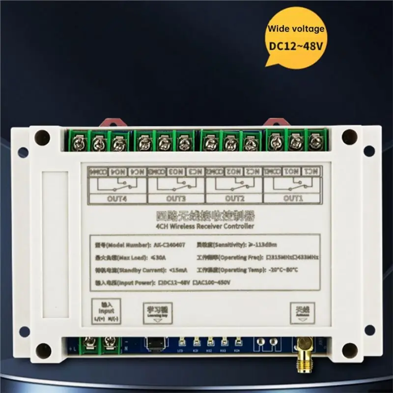 B29C-AC100V- 400V 4CH Garage Door Openers Switching Relay Wireless Remote Control 30A LED Light Controller Lifting Equipment 315