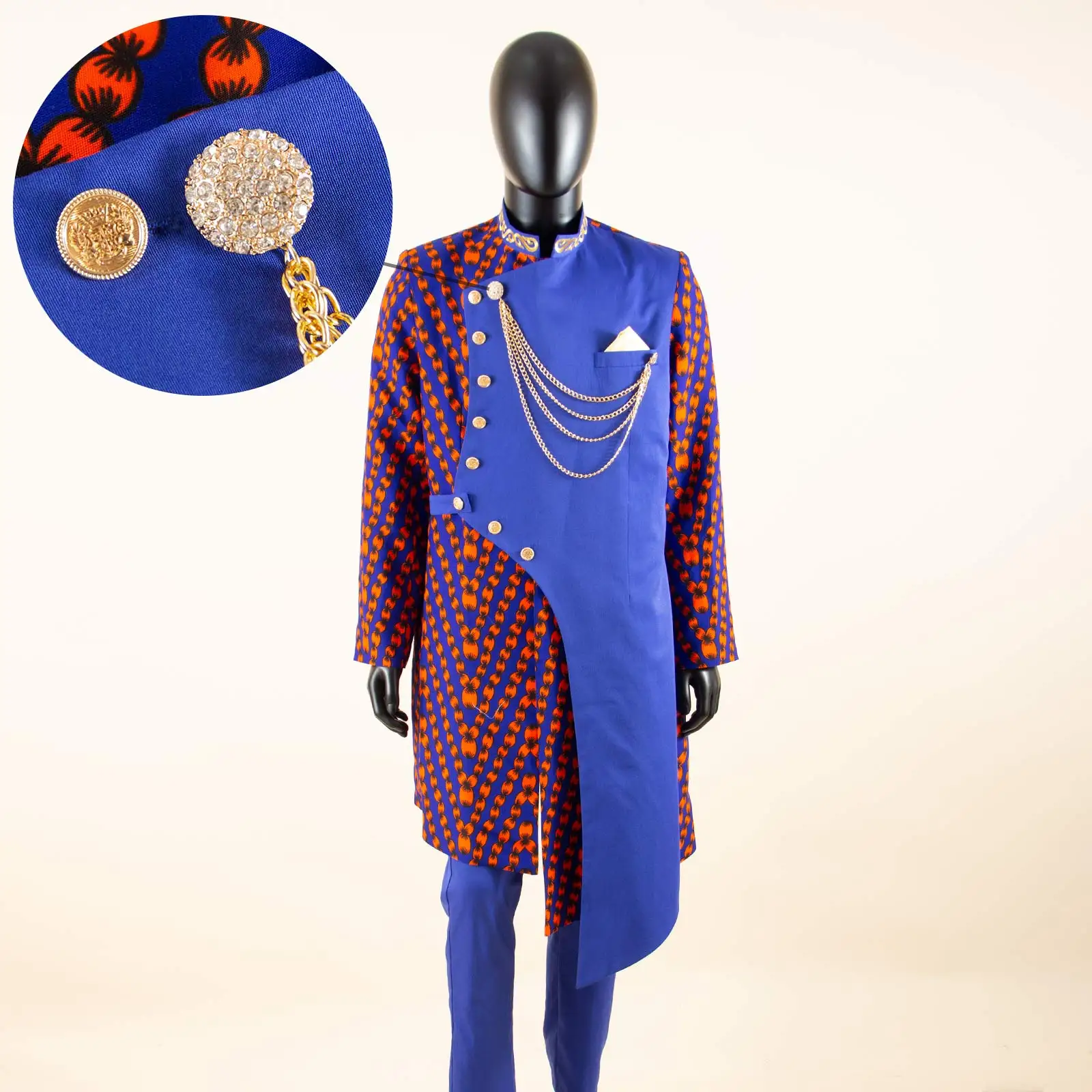Men`s Business Suits Single Breasted Embroidery Chain Print Blazer and Pants Set African Clothes for Party Wedding 2516001