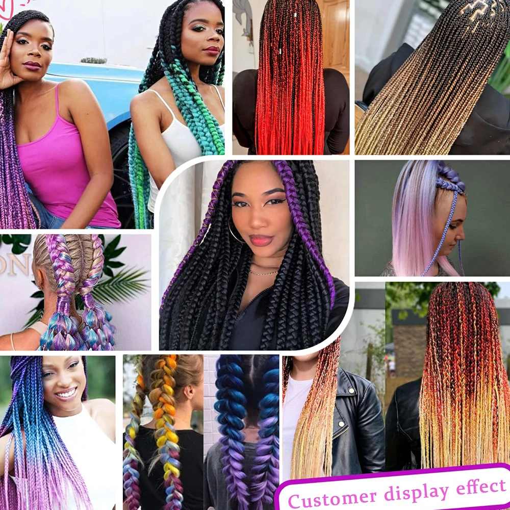 1/3 حزم وصلات شعر ملونة لضفائر جامبو جديلة في الشعر الوردي 24 بوصة تجديل شعر صناعي ملون للنساء #6