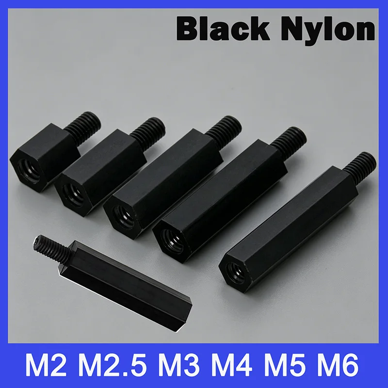 10~50Pcs Black Hex Nylon Standoff Spacer Screws M2 M2.5 M3 M4 M5 M6 Male/Female Plastic Spacing Bolts for Electronics Components