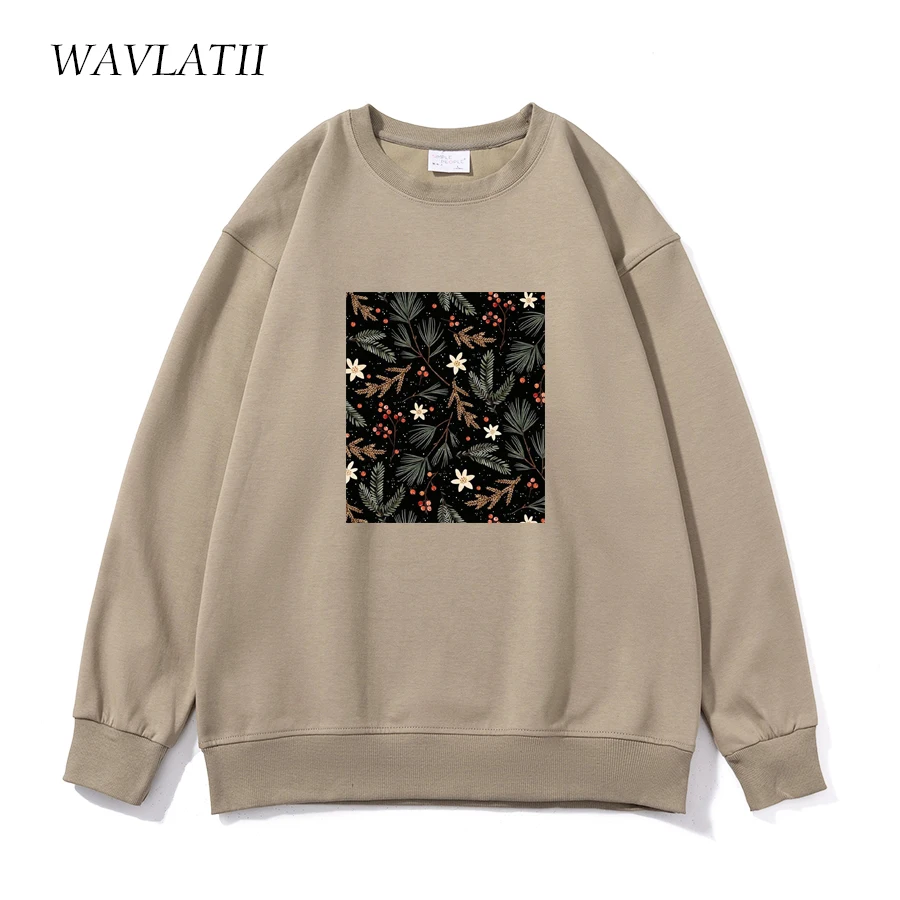 WAVLATII Women New Classical Printed  Sweatshirts Tops Female White Soft Cotton Casual Hoodies Lady Spring Autumn Clothes WH2350