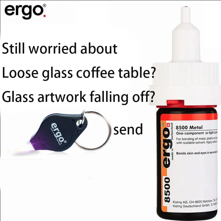 Switzerland Ergo8500 UV Glue Imported Shadowless Adhesive Adhesive Crystal Glass Coffee Table Metal Acrylic Powerful UV Glue