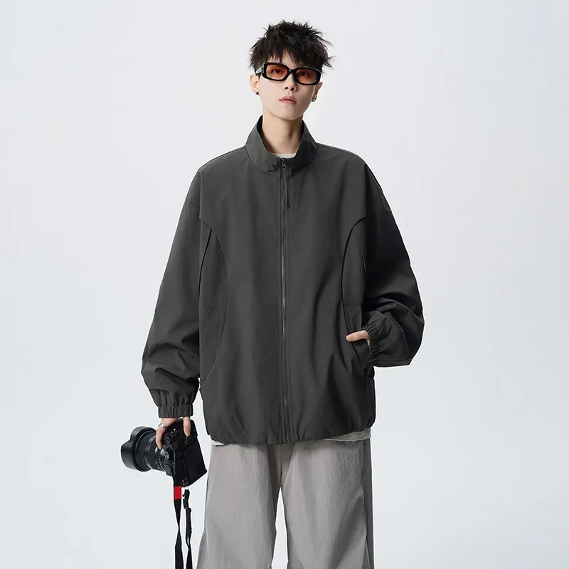 New Autumn Collection of Men's Stand-up Collar American Jackets with Loose Batsleeve Mid-length Flying Jackets From Trendy Brand