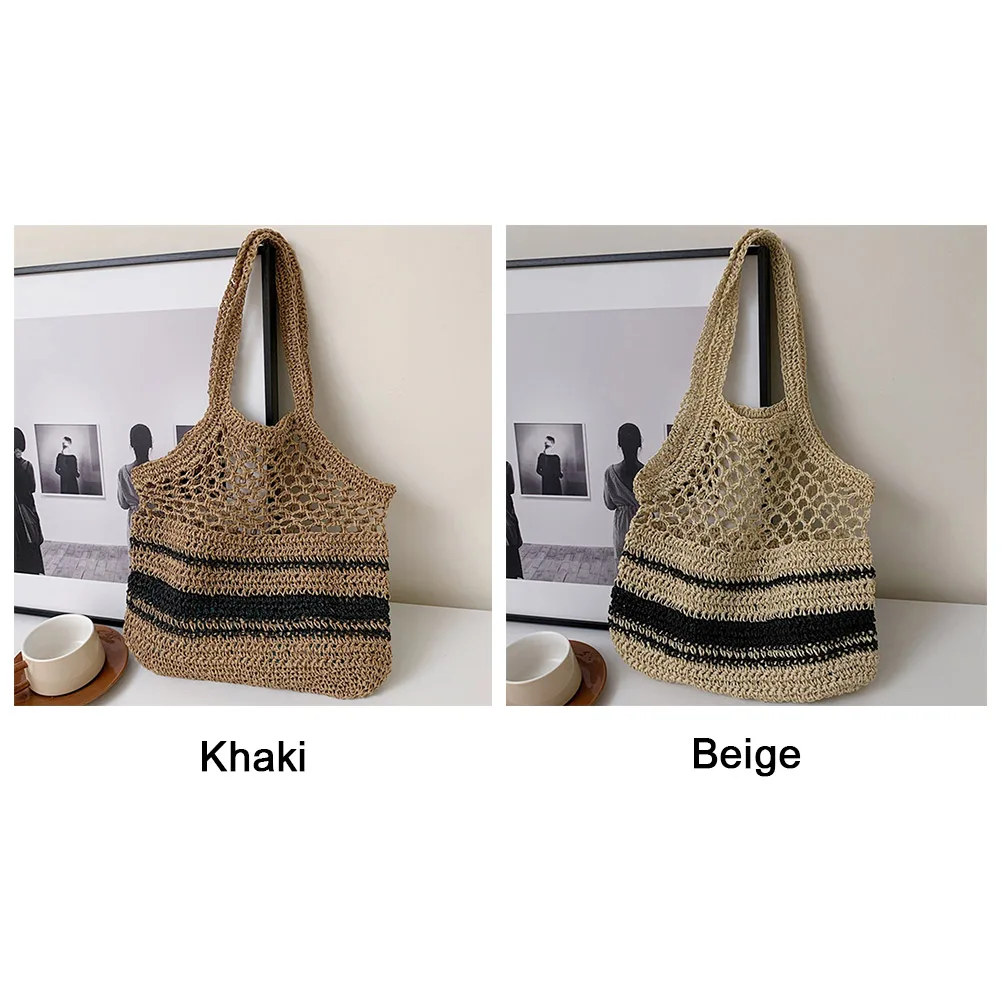 Bolso de paja de rejilla para mujer, bolso de mano de gran capacidad, monedero ahuecado para compras de viaje de verano