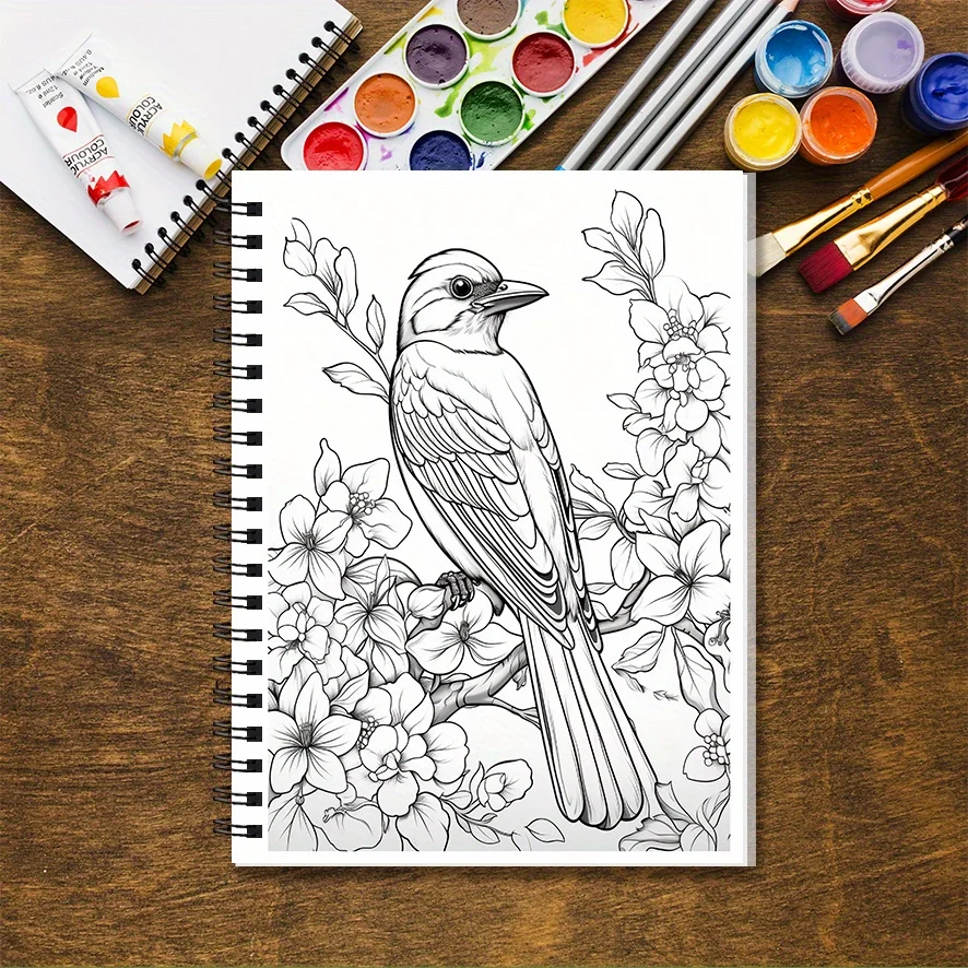 Libro para colorear de pájaros coloridos - 8,3 x 11,2 pulgadas 32 páginas - Ayuda a aliviar el estrés y hace un gran regalo para familiares y amigos