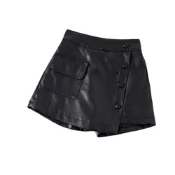 2024 Spring Summer Autumn Girls Pu Leather Fashion Shorts with Skirt