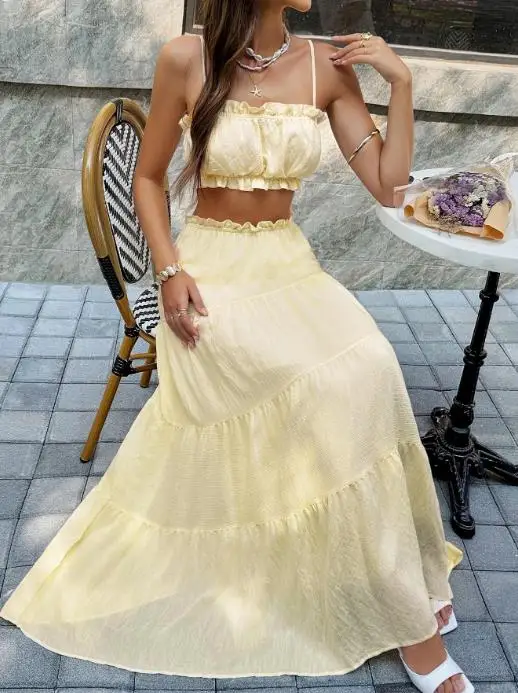 2026春夏 エレガントなバケーションストラップスカートセット（ストラップレススカート付き）、婦人服